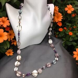 Clear & Purple Various Shapes & Size Crystal 33" Necklace!